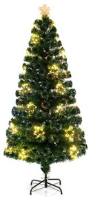 Árvore de Natal de fibra ótica artificial de 180 cm pré-iluminada com luzes de corda ajustáveis em base metálica colorida Verde