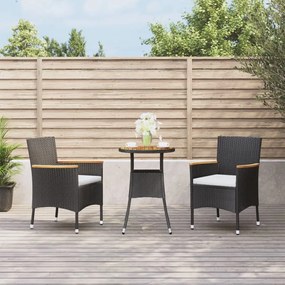 vidaXL 3 pcs conjunto bistrô de jardim c/ almofadões vime PE preto