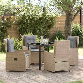 Conjunto de Jantar de Jardim vidaXL 5 Peças Vime Bege Poly