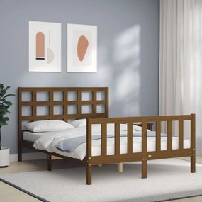 Estrutura cama cabeceira 140x190 cm madeira maciça castanho-mel