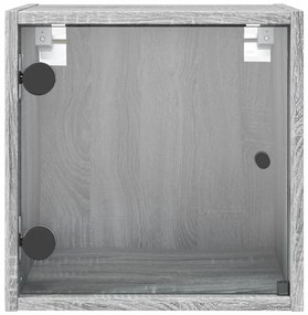 Mesa cabeceira c/ portas vidro 2 pcs 35x37x35cm cinzento sonoma