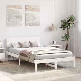 Cama com cabeceira branca 120x200 cm em madeira de pinho maciça