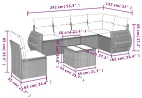 7 pcs conj. sofás jardim com almofadões vime PE cinzento-claro