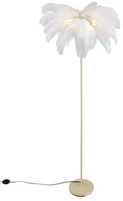 Candeeiro de pé Art Deco bege com penas brancas - Peahen Art Deco