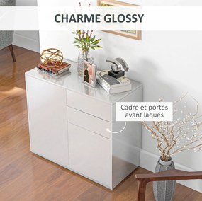 Cómoda, aparador, móvel de arrumação com 2 gavetas, 2 portas e prateleira – 79 x 36 x 74 cm, branco brilhante