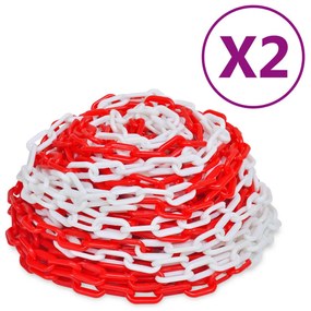 vidaXL Corrente de sinalização 2 pcs plástico 30 m vermelho e branco