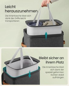 Cesto de roupa suja prático 42 x 32 x 75 cm com compartimentos e tampa Preto