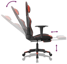 Cadeira gaming massagem + apoio pés couro artif. preto/vermelho