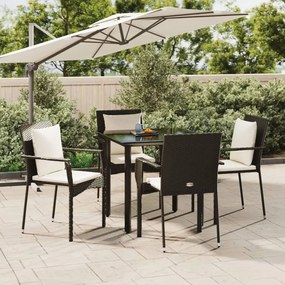vidaXL 5 pcs conjunto de jantar p/ jardim c/ almofadões vime PE preto