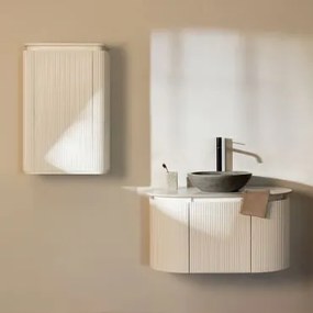 Conjunto De Móvel De Casa De Banho Suspenso Em Madeira Carsone Branco & Branco & Cimento Cinzento Redondo Ø40 Cm Tarsis & Sem - Sklum
