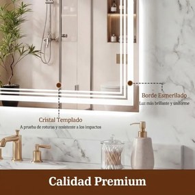 Espelho LED para casa de banho 70x50 cm antiembaciamento com memória, 3 luzes e controlo tátil prateado