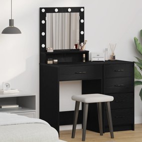 Mesa de Maquiagem vidaXL com Luzes LED Carvalho Preto 50x41x135 cm