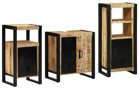 Conjunto de Móveis para Banheiro 3 pcs Madeira de manga maciça