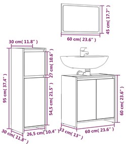 3 pcs Conjunto móveis casa de banho madeira proc. cinza sonoma