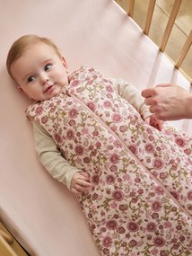 Saco de bebé sem mangas em gaze de algodão estampado rosa