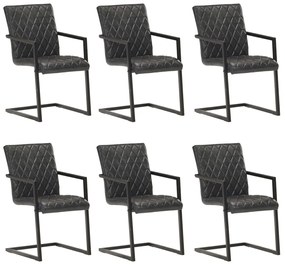 vidaXL Cadeiras de jantar cantilever 6 pcs couro genuíno preto