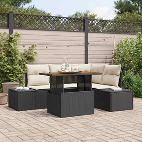 vidaXL Conjunto de Jantar de 5 Peças para Jardim com Almofadas Preto Vime Acácia