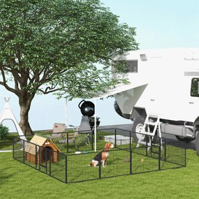 Parque para cães, recinto para cães com 16 painéis modulares e dobráveis, portátil, em aço, com portas de 80 x 60, cinzento