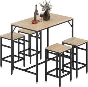 Conjunto de Mesa de Bar com 4 Bancos com Apoio para os Pés Conjunto de Móveis de 5 Peças Mesa de 100x60x88cm e Bancos de 32x32x57cm para Sala de Janta