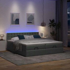 Estrutura de cama otomana com colchões tecido cinzento escuro