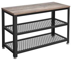 Banco de sapatos VASAGLE, sapateira com 2 prateleiras, organizador de sapatos, 73 x 30 x 45 cm, entrada, sala de estar, corredor, estrutura de aço, estilo industrial, cinza e preto LBS73MB