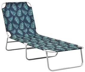vidaXL Espreguiçadeira dobrável aço e tecido com folhas estampadas