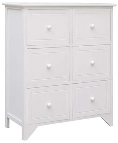 Armário com 6 gavetas 60x30x75 cm madeira de paulownia branco