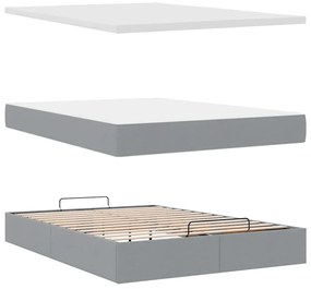 Estrutura cama otomana colchão 140x200cm tecido cinzento claro