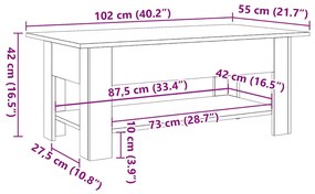 Mesa centro 102x55x42cm derivados de madeira carvalho artisiano