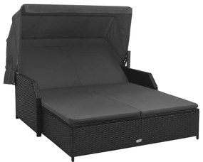 vidaXL Espreguiçadeira com toldo para 2 pessoas vime PE preto