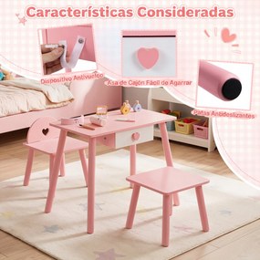 Conjunto de Mesa de Manicure Infantil com Cadeira e Banco, 60 x 34 x 49 cm, Design 2 em 1, Rosa