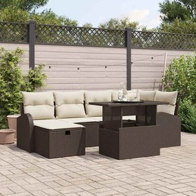 Conjunto de Sofás de Jardim de 7 peças com Almofadas Castanho Vime Poly