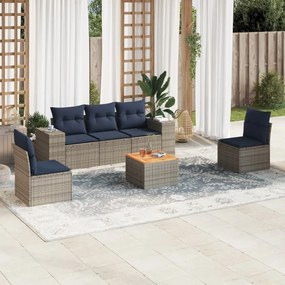vidaXL 6 pcs conjunto sofás p/ jardim c/ almofadões vime PE cinzento