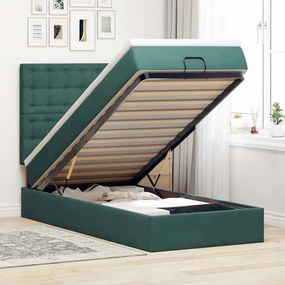 vidaXL Estrutura cama otomana colchões 80x200cm veludo verde escuro