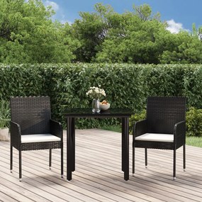 vidaXL 3 pcs conjunto de jantar p/ jardim c/ almofadões vime PE preto
