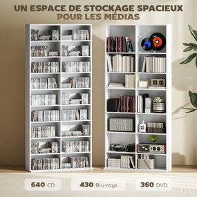 Organizador para CD e DVD com 18 compartimentos, capacidade máxima de 640 CD/360 DVD/430 Blu-ray, 78,5 x 24 x 175 cm, branco