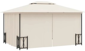 Gazebo com paredes laterais e telhado duplo 3x4 m cor creme