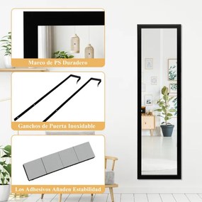Espelho de porta/parede de corpo inteiro com ganchos Espelho para quarto, sala de estar e vestiário 33 x 119 cm preto