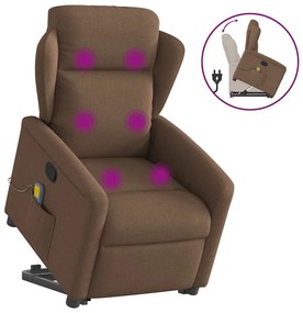 vidaXL Poltrona reclinável massagens tecido castanho