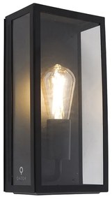 Aplique de parede industrial exterior preto IP44 com vidro - Rotterdam Moderno