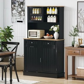 Armário Cozinha 100 x 34 x 172 cm com Porta para caixote de lixo com porta dupla basculante com bancada preto