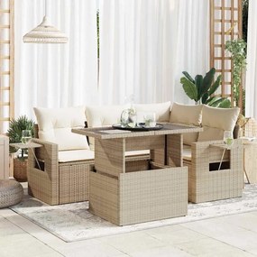 vidaXL 5 pcs conjunto de sofás p/ jardim com almofadões vime PE bege