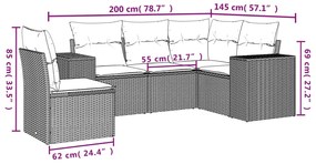 5 pcs conjunto sofás de jardim c/ almofadões vime PE cinzento