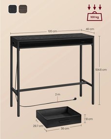 Mesa de bar com gaveta com estação carregamento USB 40 x 120 x 104,6 cm Preta