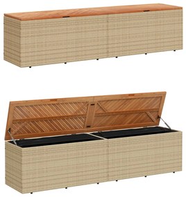 Caixa arrumação jardim 220x50x54 cm vime PE/acácia maciça bege