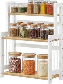 Suporte para especiarias em bambu para cozinha 18 x 41 x 53 cm , prateleira de arrumação com 3 níveis tom de carvalho natural