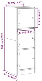 Aparador alto c/ portas de vidro 35x37x109 cm carvalho castanho