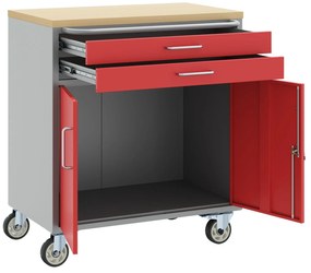 Armário de Ferramentas com Rodas e Fechadura Vermelha 75x45x85 cm Aço