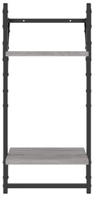 Estante 2 prateleiras c/ barras 2pcs 30x25x65cm cinzento sonoma