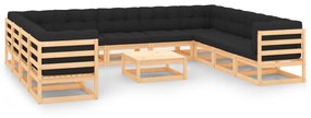 vidaXL 12 pcs conj. lounge jardim c/ almofadões antracite pinho maciço
